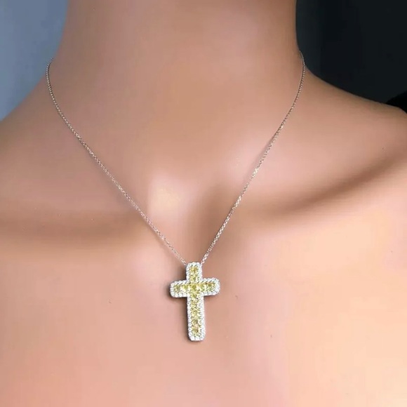 14k white gold Cross necklace diamond 3 CT - Picture 8 of 10